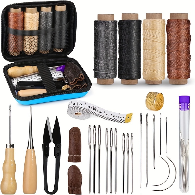 Bone Folder Tool - 革製品縫製キット、革製品修理キット（太目針とワックス糸付き）、家具張り替え用革加工ツール、DIYクラフト