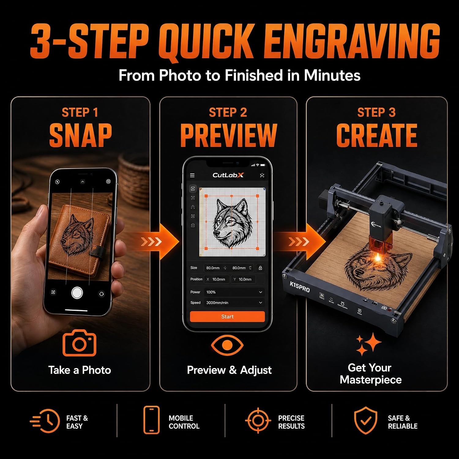 K15 Pro 7Wレーザー彫刻機。アプリで操作可能。作業エ - Leatherwork Machine のレビューと価格