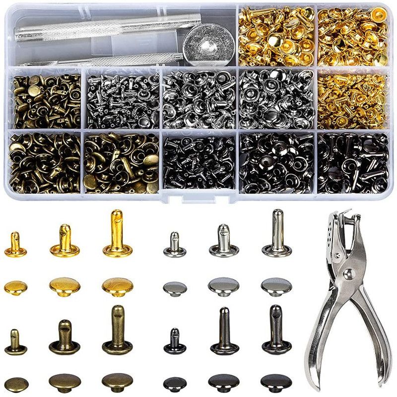 金属製ダブルキャップリベットスタッドラウンドスパイクネイル、 - Rivet Setter Tool のレビューと価格